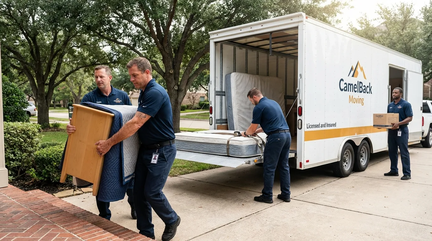 Crew loading residential truck for cross-state move from Boaz, AL