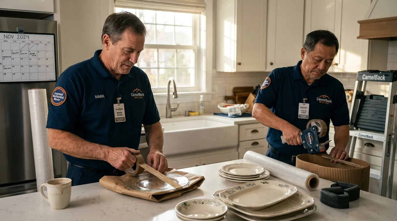 Professional crew packing kitchen dishware in Boaz, AL